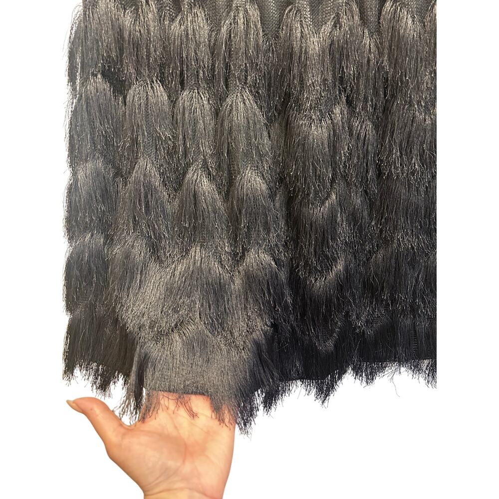 Banana Republic Fringe Skirt Boho Textured Black Statement Mini M